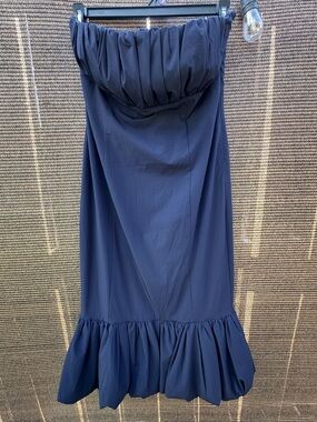 Badgley Mischka Navy Strapless Dress with Ruffle Hem